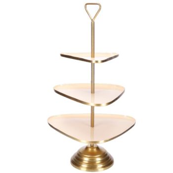 3 eckige Etagere, 3 Teller, Creme Gold. 59 cm.