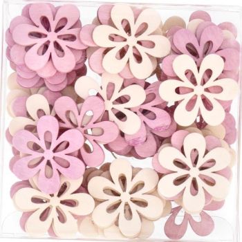 Flache Holzblüten, 72 Stück
