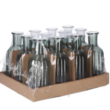 Grüne Vasen mit Rillen, 14cm, 12 Stück