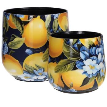 2er Set Töpfe aus Metall, gelb, bunt