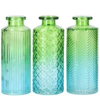 Grün blaue Vasen, 3 Modelle, 12 Stück