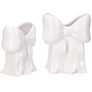 Schleifen Vase Porzellan weiss 14,6cm