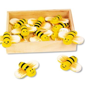 12 Bienen Figuren mit Klebepunkt, Bienen aus Holz