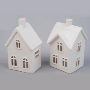 Haus aus Porzellan für Teelichter, 2 Modelle in weiß
