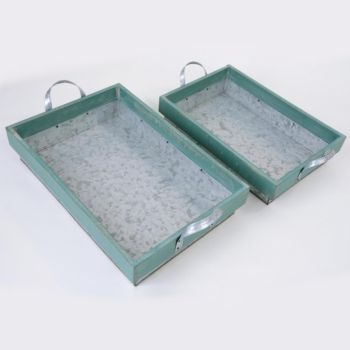 Deko Tabletts Rechteck, Farbe aqua. 2er Set