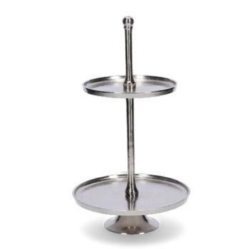 Silberne Etagere Metall 2-stöckig. Höhe 62 cm