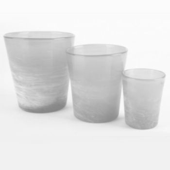 Tisch Glaskübel weiss sand, konisches Glas, H 13,5cm