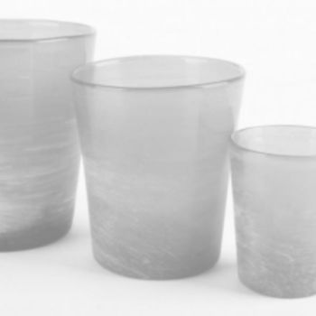 Tisch Glaskübel weiss sand, konisches Glas, H 13,5cm