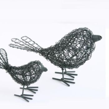 Vogel aus Drahtgeflecht filigran, Vogel Metall Draht, 23cm