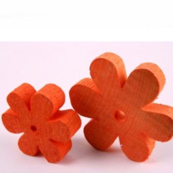 Orangefarbene Holzblüten 5cm, Blüten Holz, 16 Stück