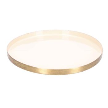 Metall Tablett Emailliert, Creme Gold. 20 cm