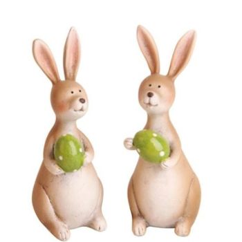 Osterhasen Figuren mit Ei. H 18,5cm. 2 Stück