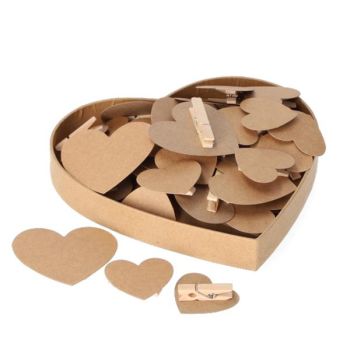 Papier Herzen mit Klammer Holz. 100 Stück