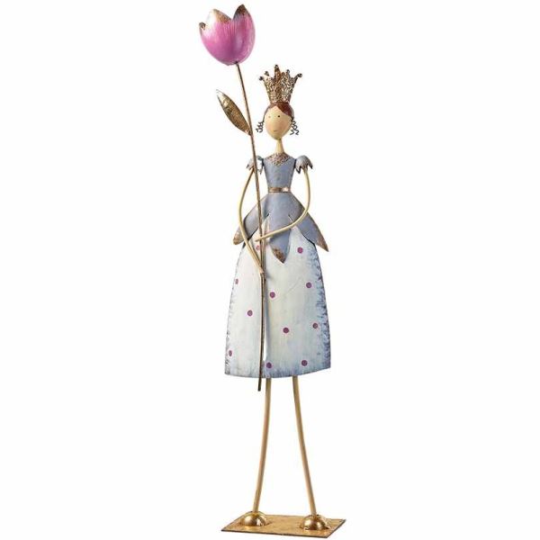 Mädchen Figur Blume aus Metall, Höhe 82 cm