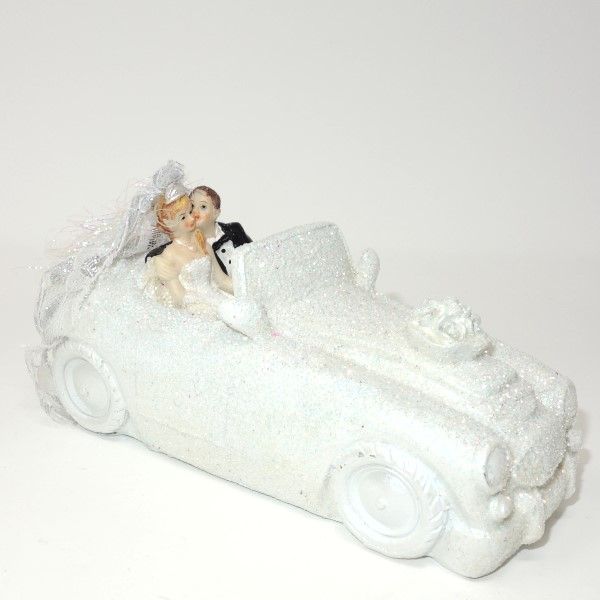 Brautpaar Figur mit Glitzer Auto.