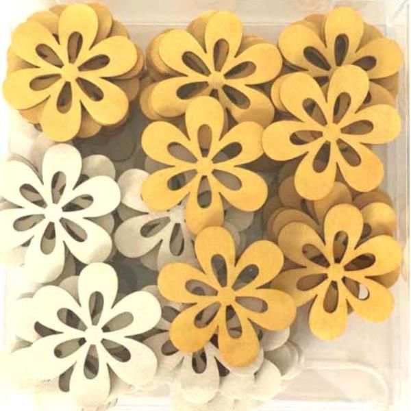 Holzblumen flach, 72 Stück