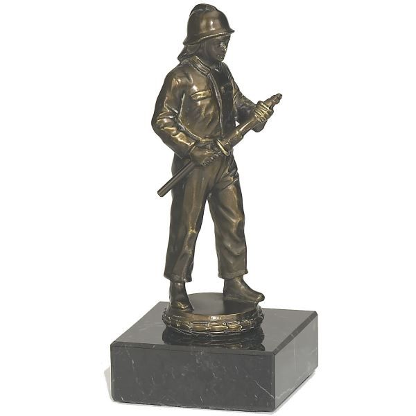 Feuerwehrmann Bronze Figur auf Marmor