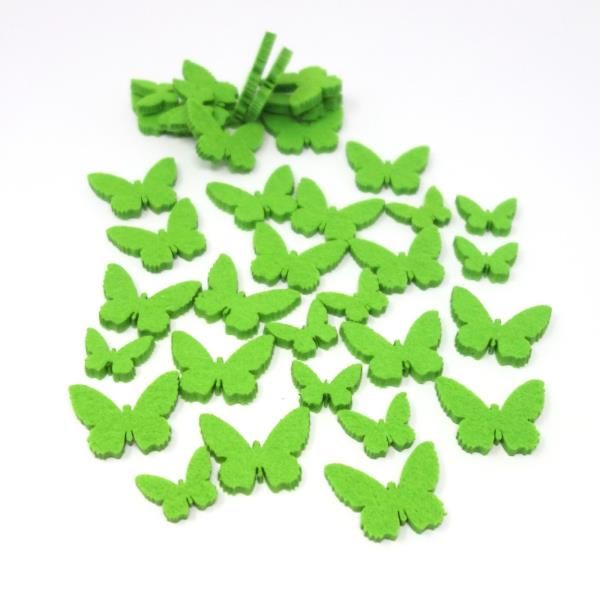 Apfelgrüne Schmetterlinge flach aus Filz. 70 Stück