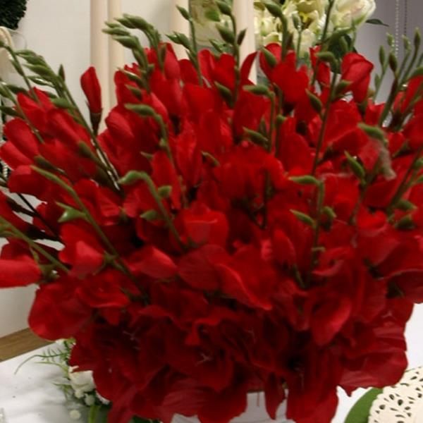 Günstige Kunstblume Gladiole, rote Blüten Seidenblume mit 6