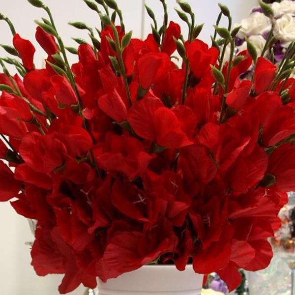 6 Günstige mit Gladiole, rote Blüten Seidenblume Kunstblume