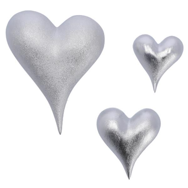 Herzen Porzellan Silber Matt, Länge 10,8 cm, 12 Stück