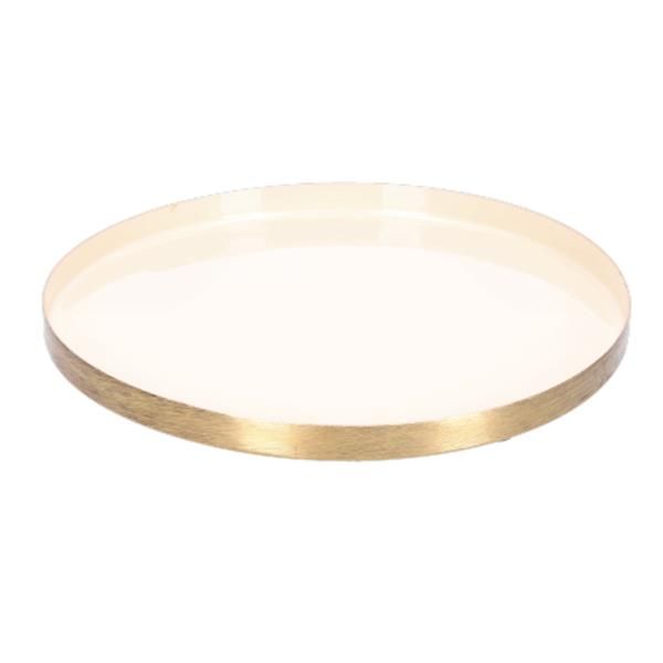 Metall Tablett Emailliert, Creme Gold. 20 cm