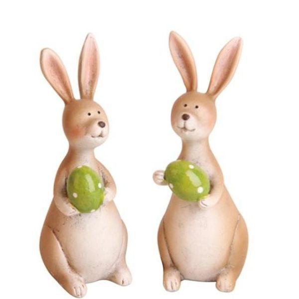 Osterhasen Figuren mit Ei. H 18,5cm. 2 Stück